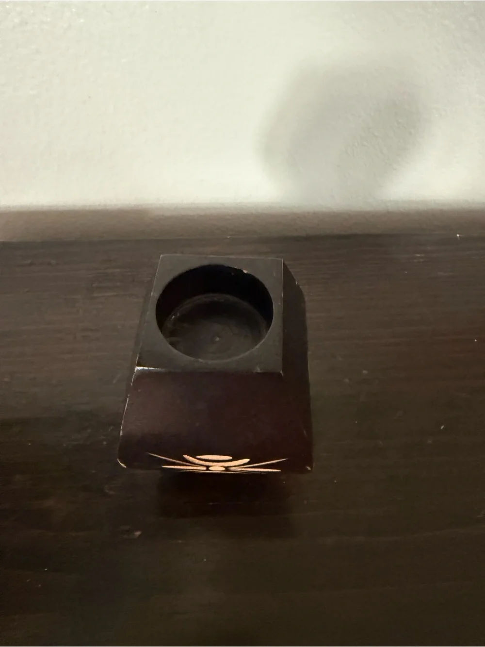 Dark Brown Wooden Votive Holder with Inlaid Accent